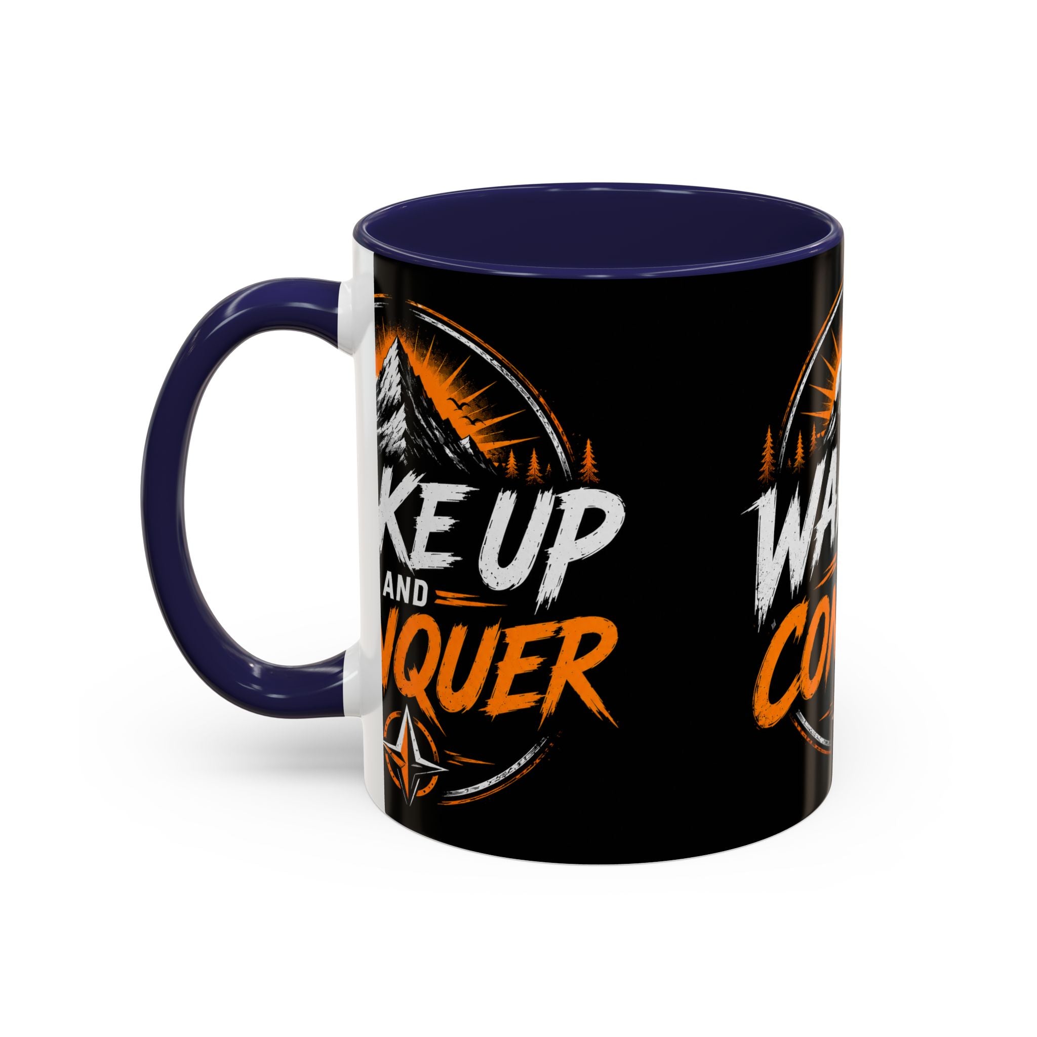 Wake Up and Conquer Coffee Mug — Motivational Mountain Adventure Mug