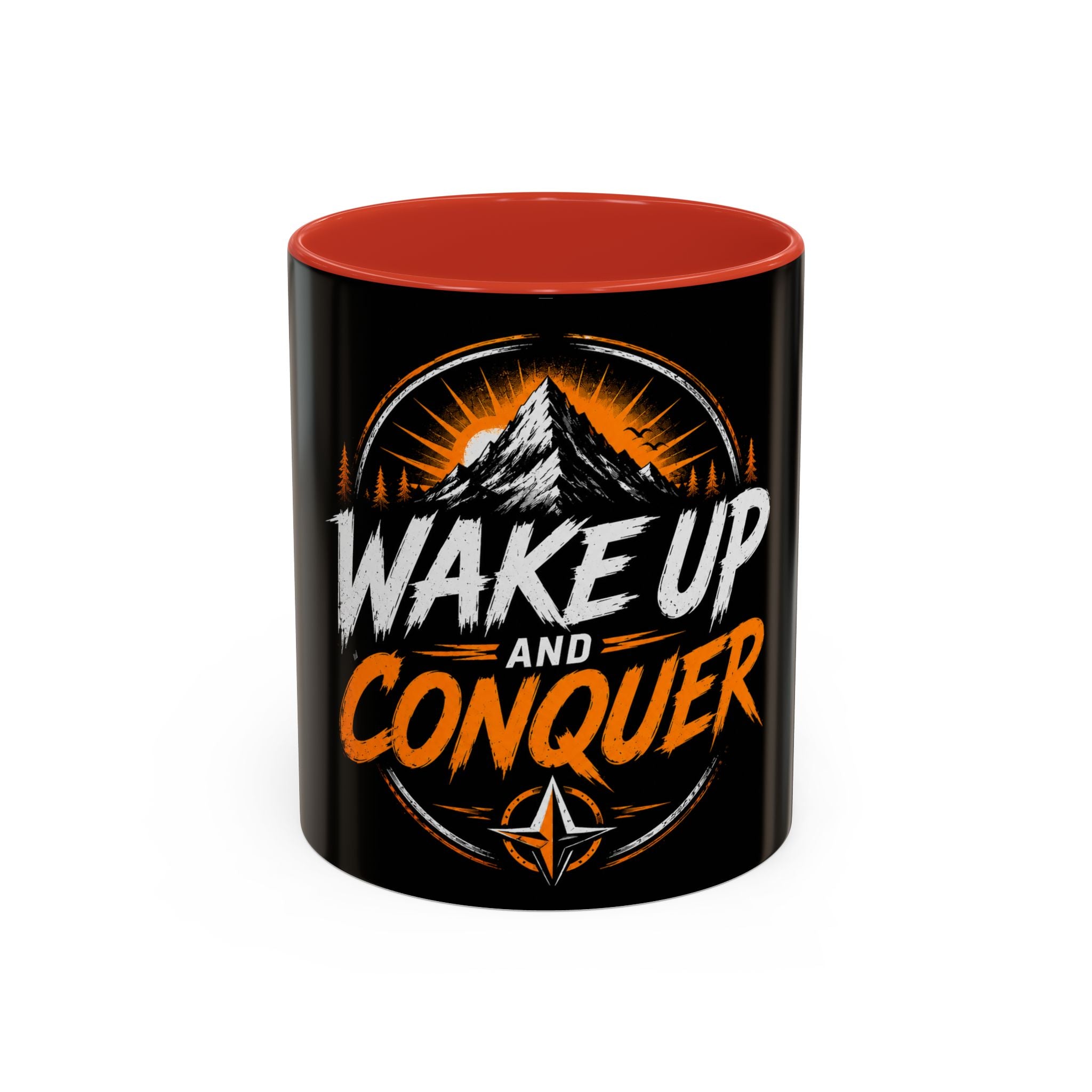 Wake Up and Conquer Coffee Mug — Motivational Mountain Adventure Mug