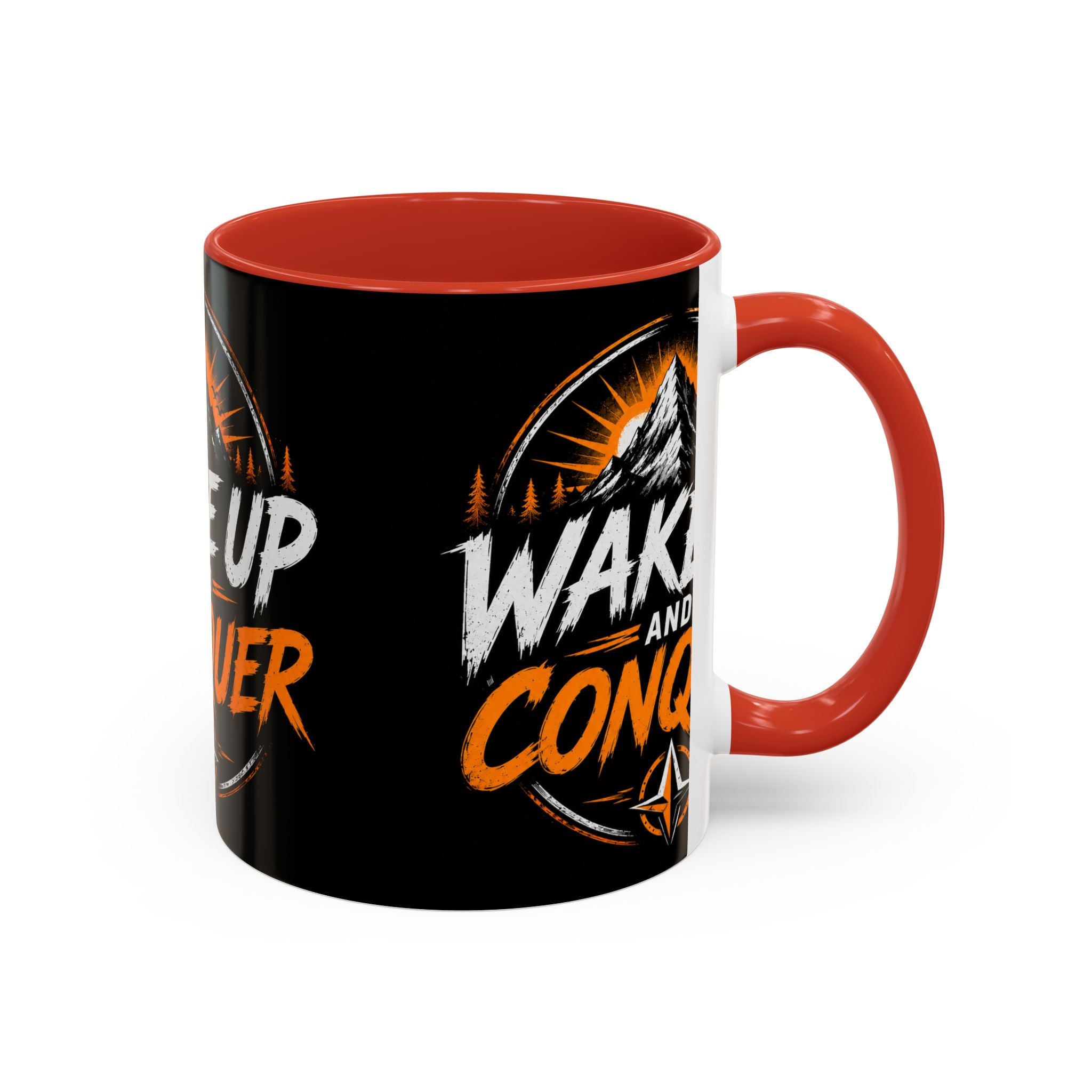 Wake Up and Conquer Coffee Mug — Motivational Mountain Adventure Mug