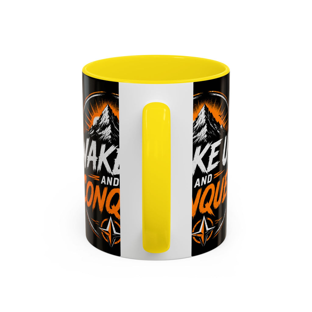 Wake Up and Conquer Coffee Mug — Motivational Mountain Adventure Mug