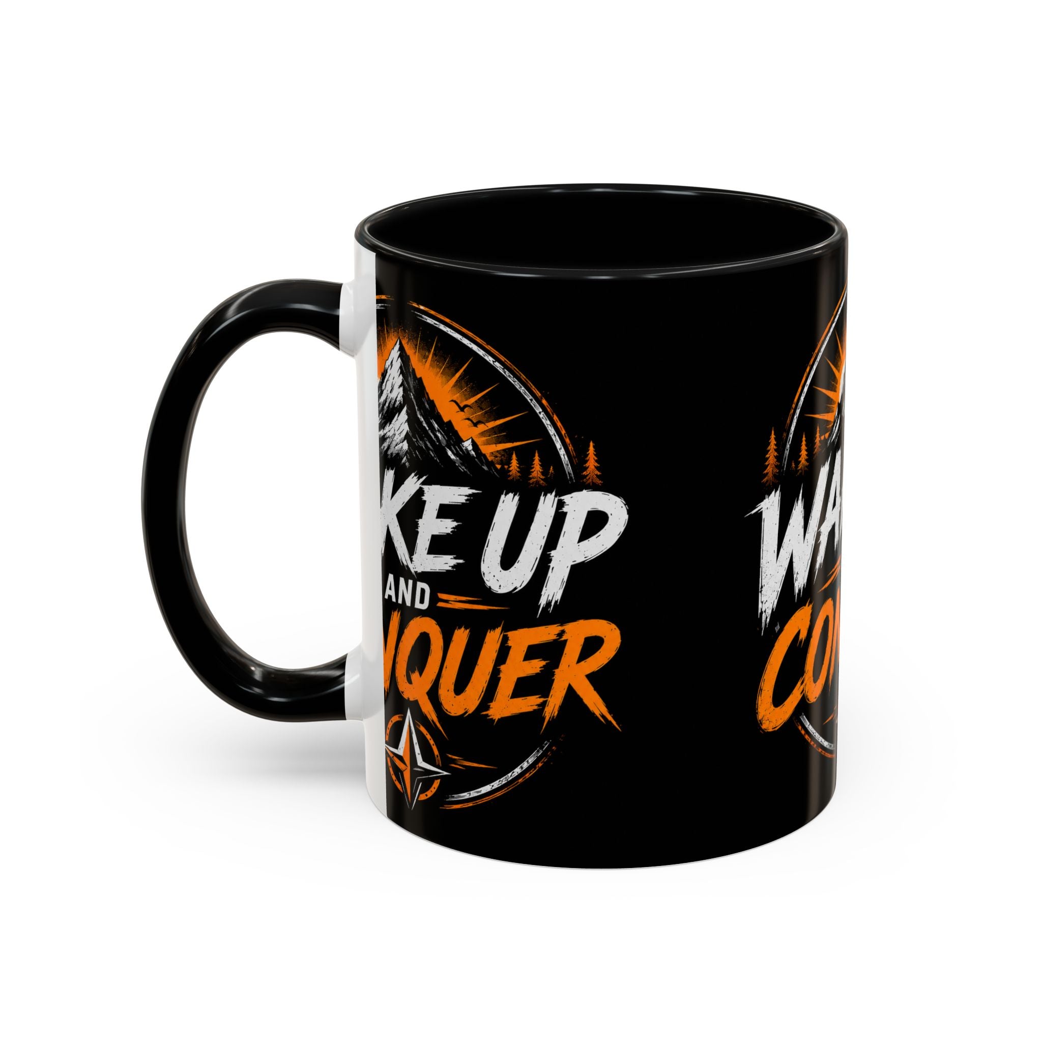 Wake Up and Conquer Coffee Mug — Motivational Mountain Adventure Mug