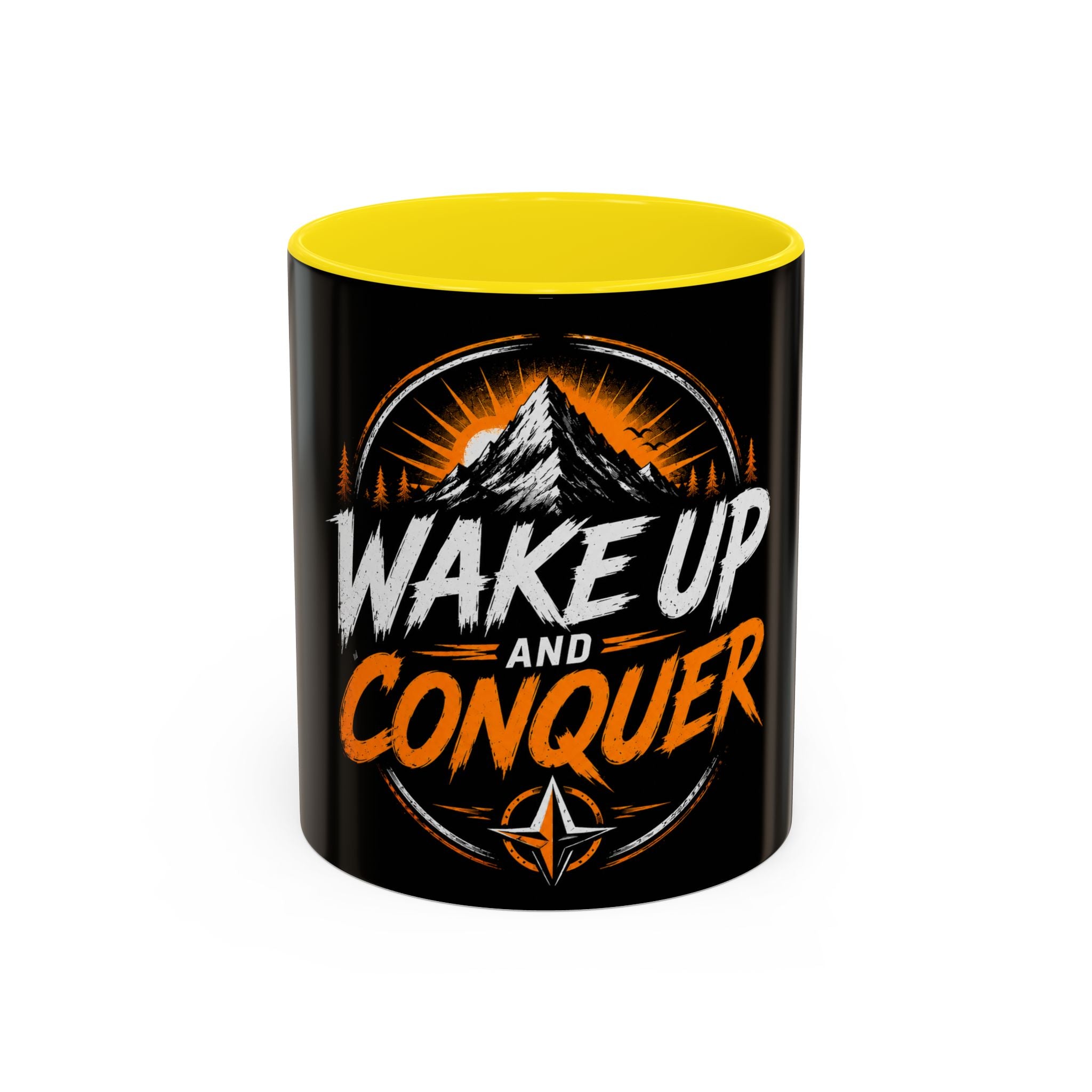 Wake Up and Conquer Coffee Mug — Motivational Mountain Adventure Mug