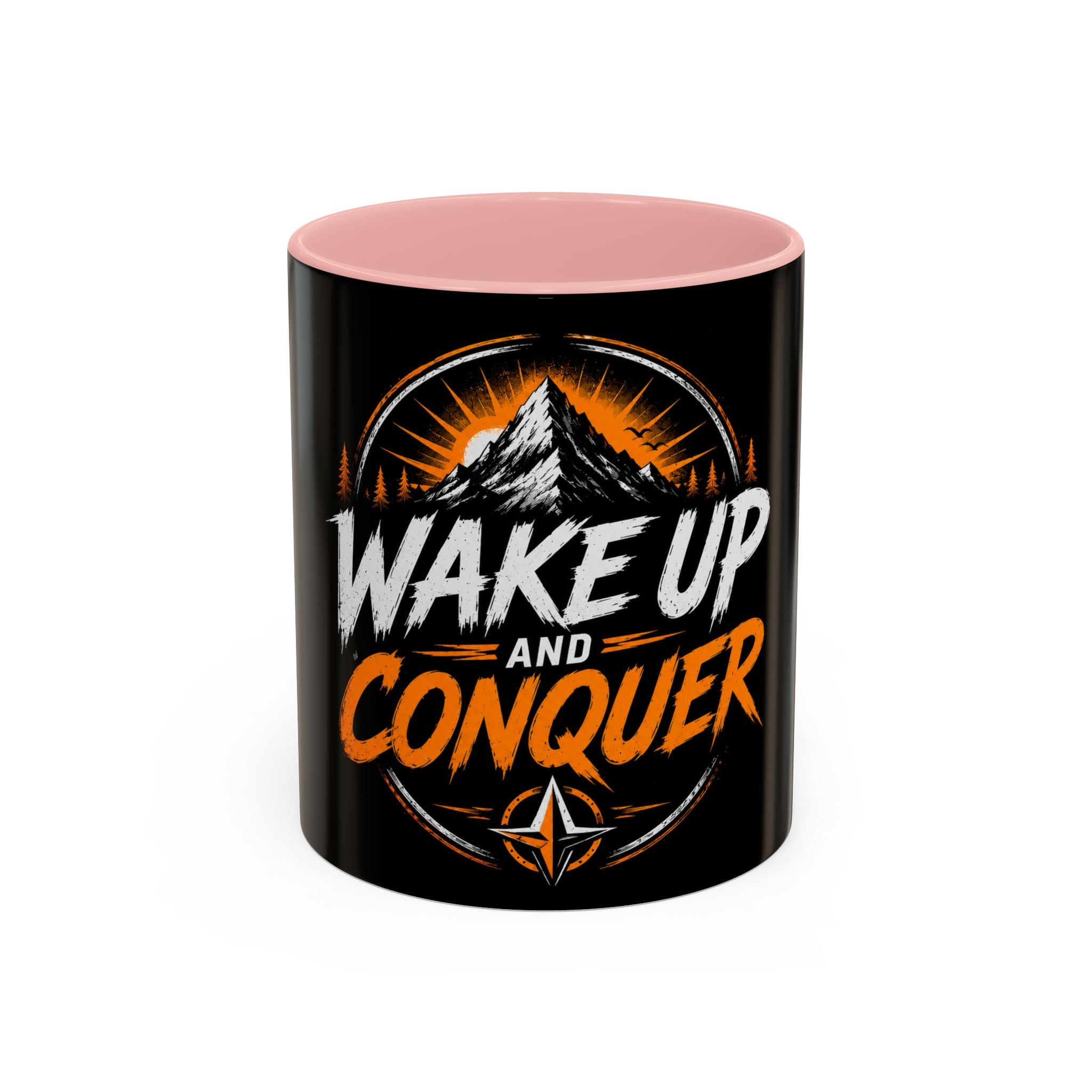 Wake Up and Conquer Coffee Mug — Motivational Mountain Adventure Mug