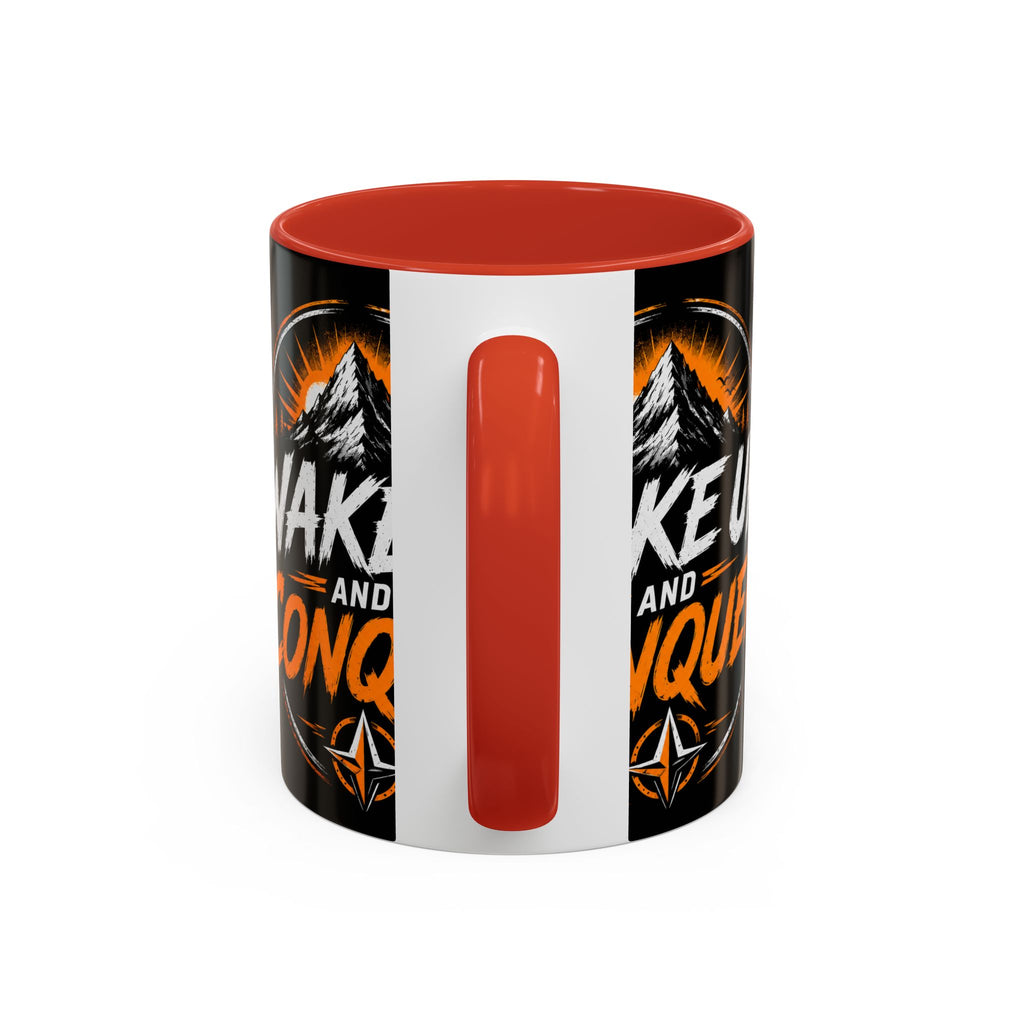 Wake Up and Conquer Coffee Mug — Motivational Mountain Adventure Mug