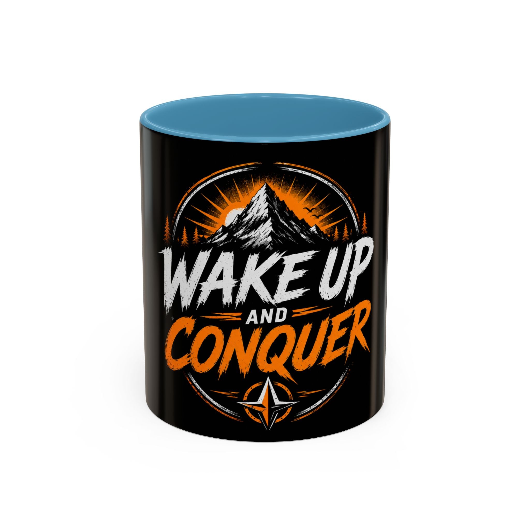 Wake Up and Conquer Coffee Mug — Motivational Mountain Adventure Mug