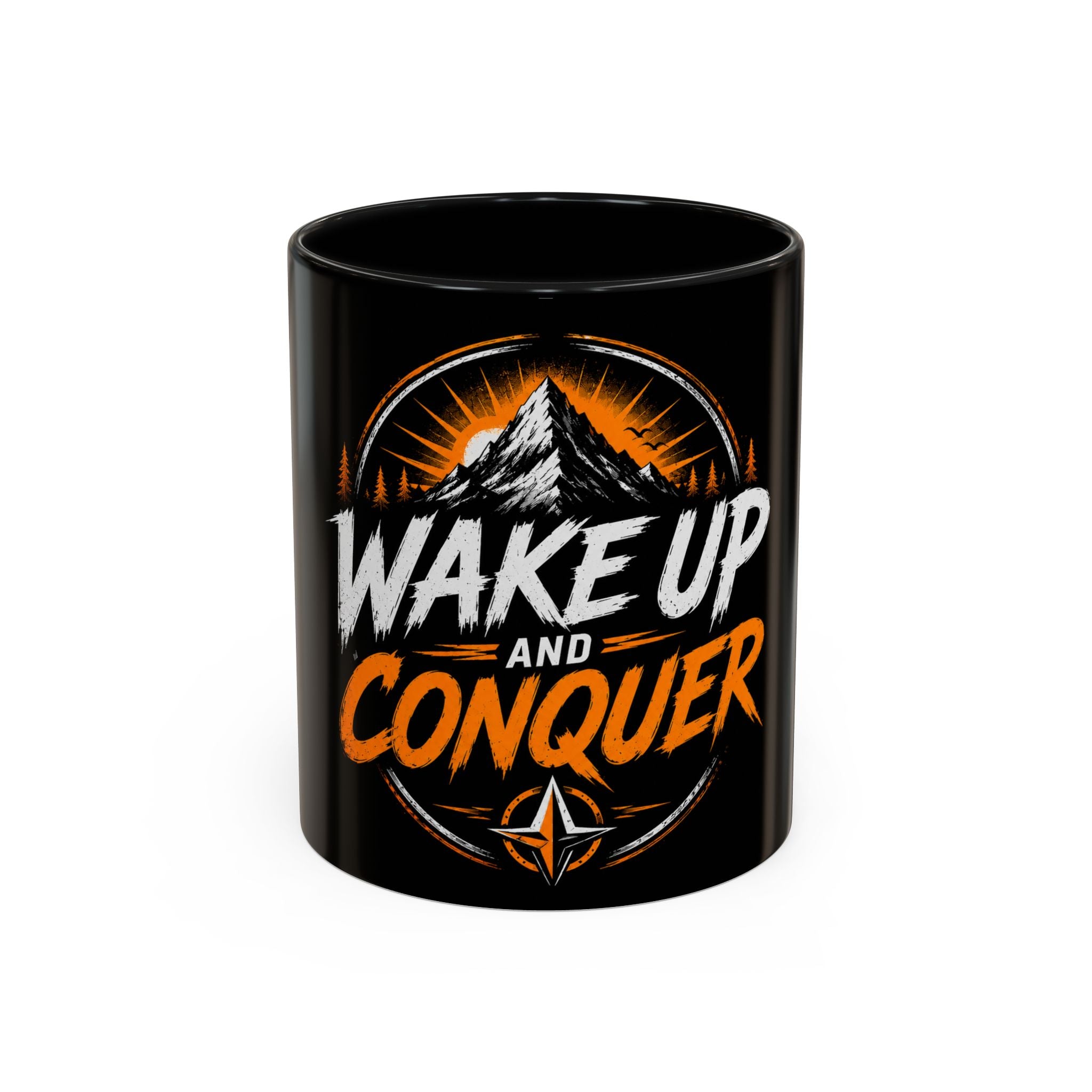 Wake Up and Conquer Coffee Mug — Motivational Mountain Adventure Mug