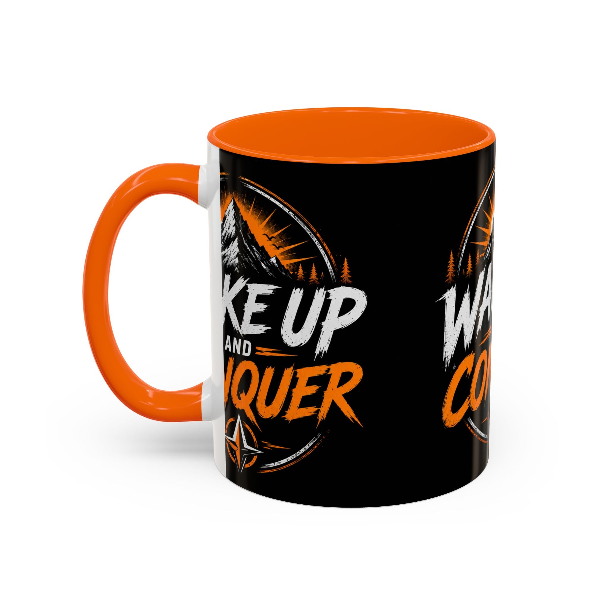 Wake Up and Conquer Coffee Mug — Motivational Mountain Adventure Mug