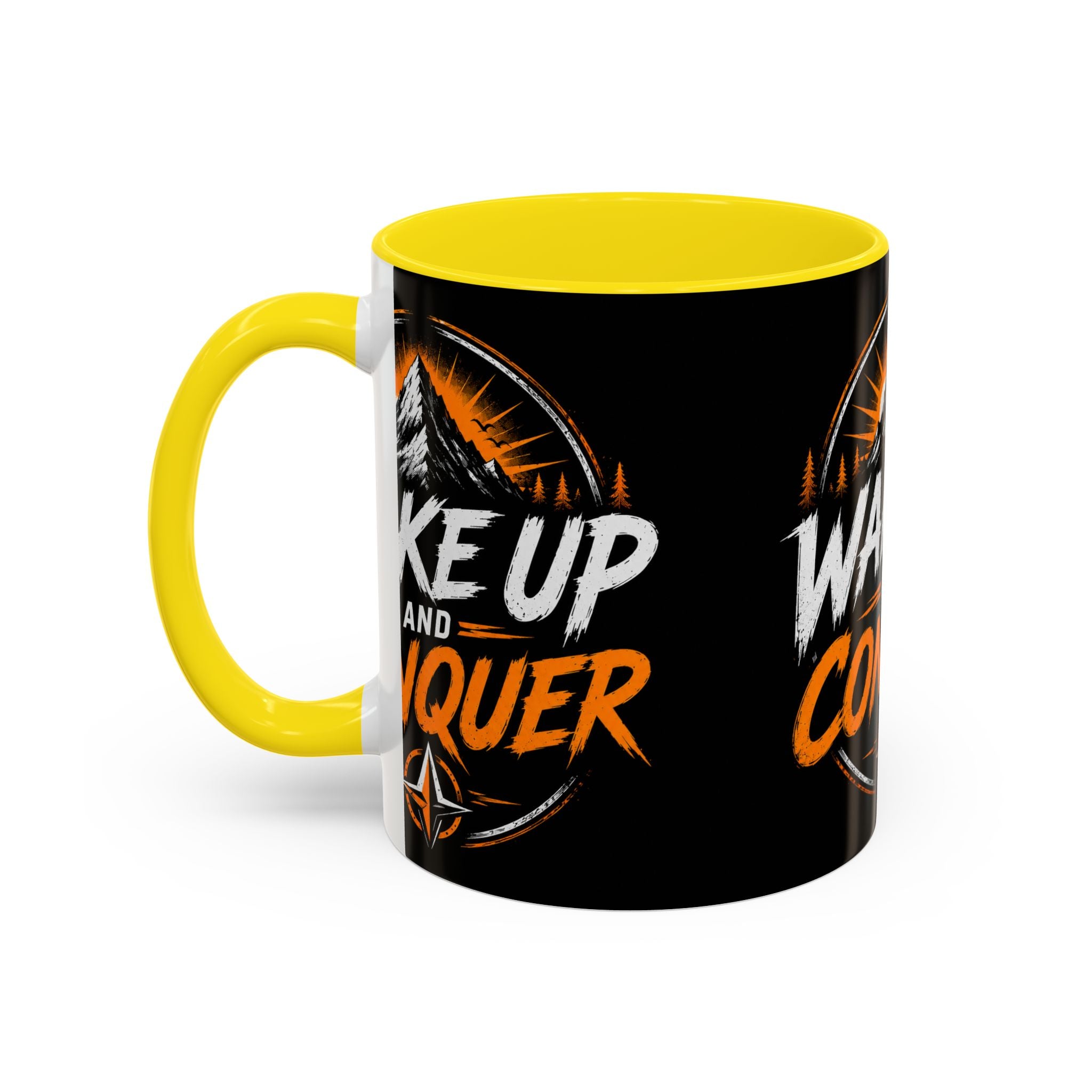 Wake Up and Conquer Coffee Mug — Motivational Mountain Adventure Mug