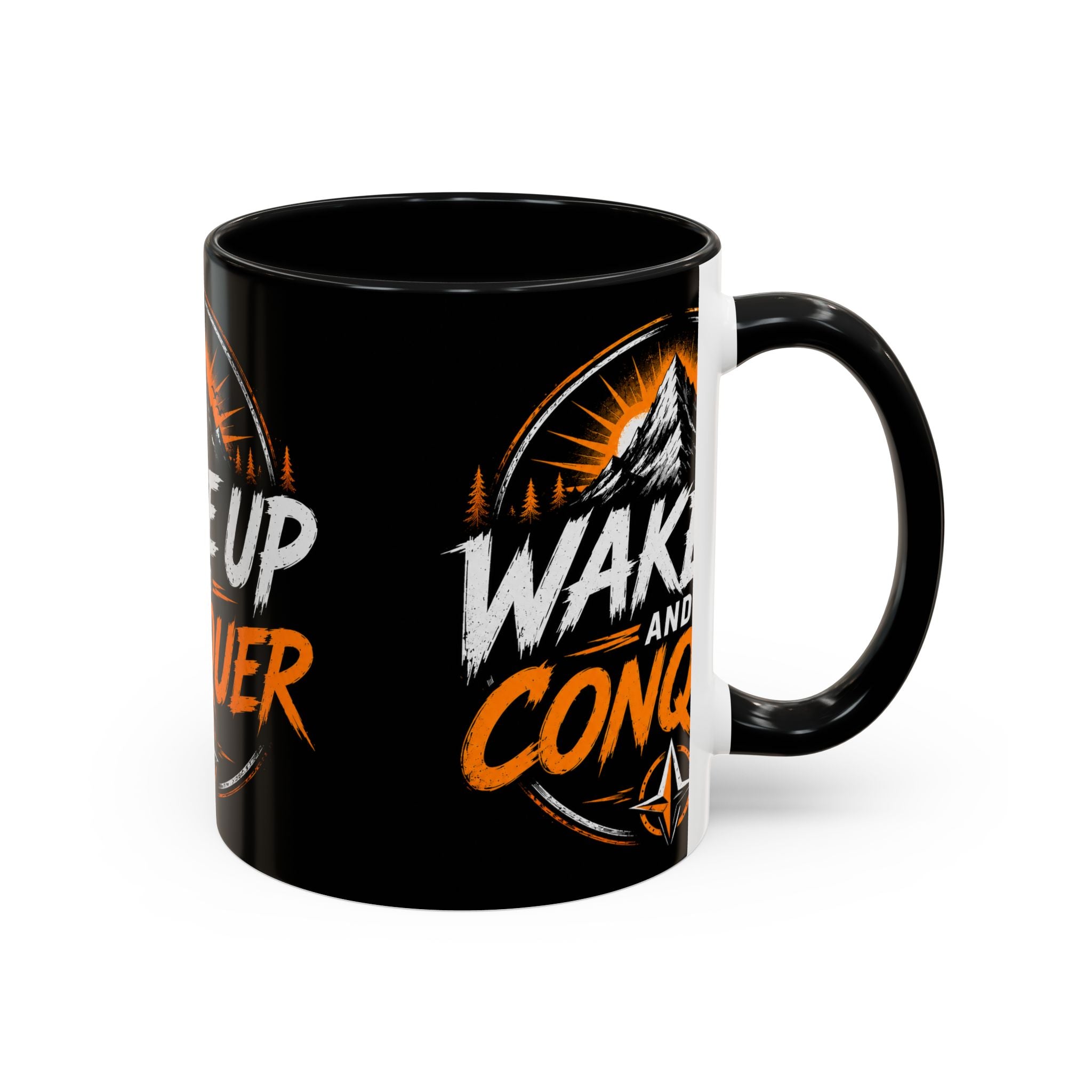 Wake Up and Conquer Coffee Mug — Motivational Mountain Adventure Mug