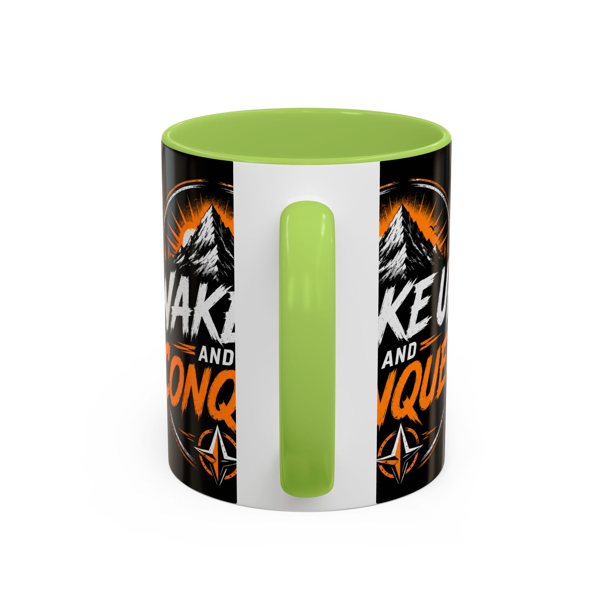 Wake Up and Conquer Coffee Mug — Motivational Mountain Adventure Mug