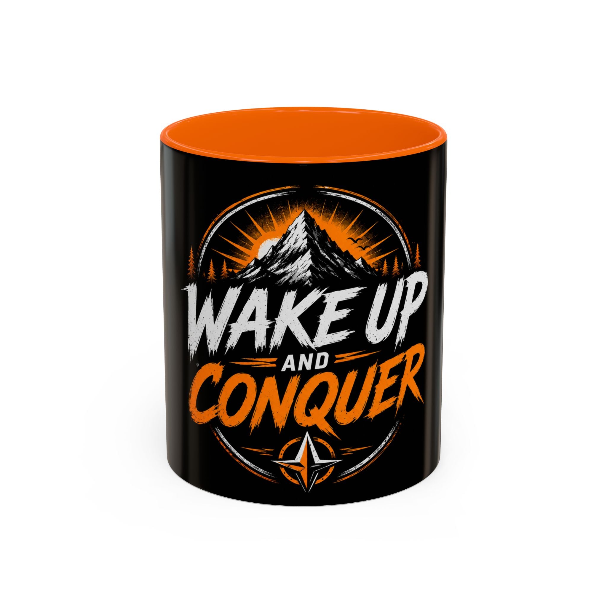 Wake Up and Conquer Coffee Mug — Motivational Mountain Adventure Mug
