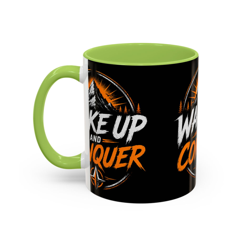 Wake Up and Conquer Coffee Mug — Motivational Mountain Adventure Mug