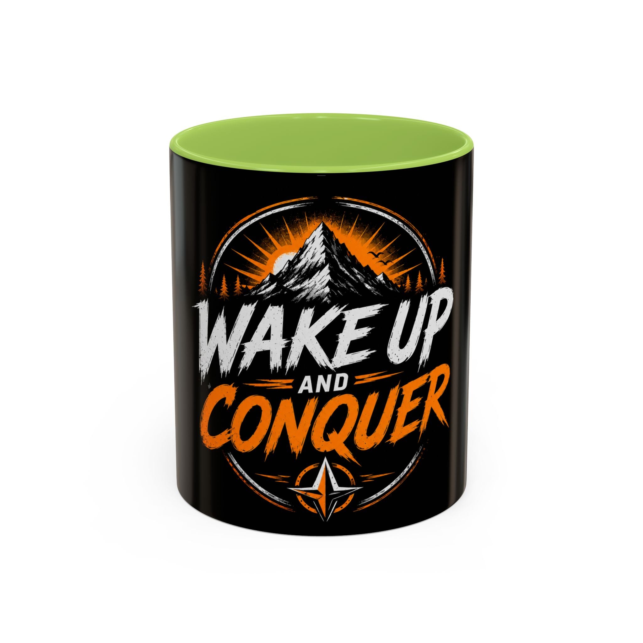 Wake Up and Conquer Coffee Mug — Motivational Mountain Adventure Mug