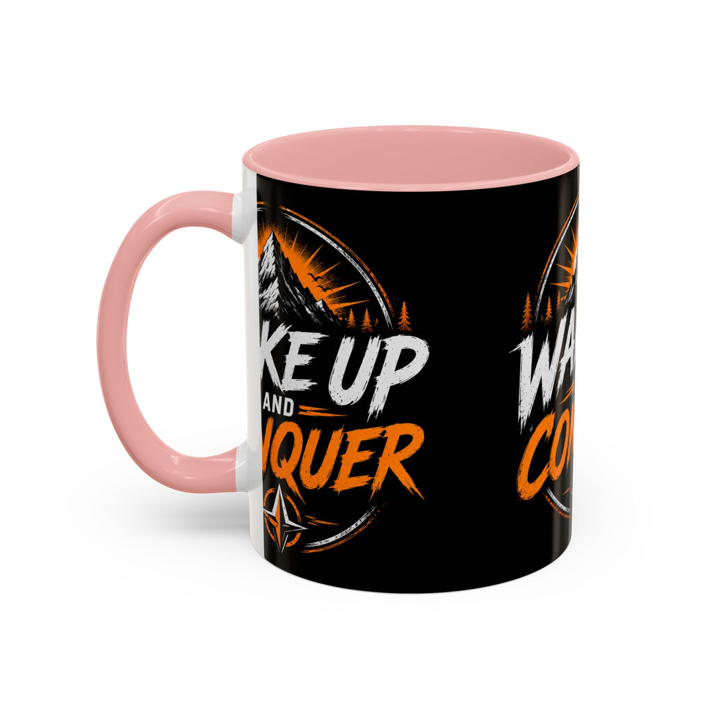 Wake Up and Conquer Coffee Mug — Motivational Mountain Adventure Mug