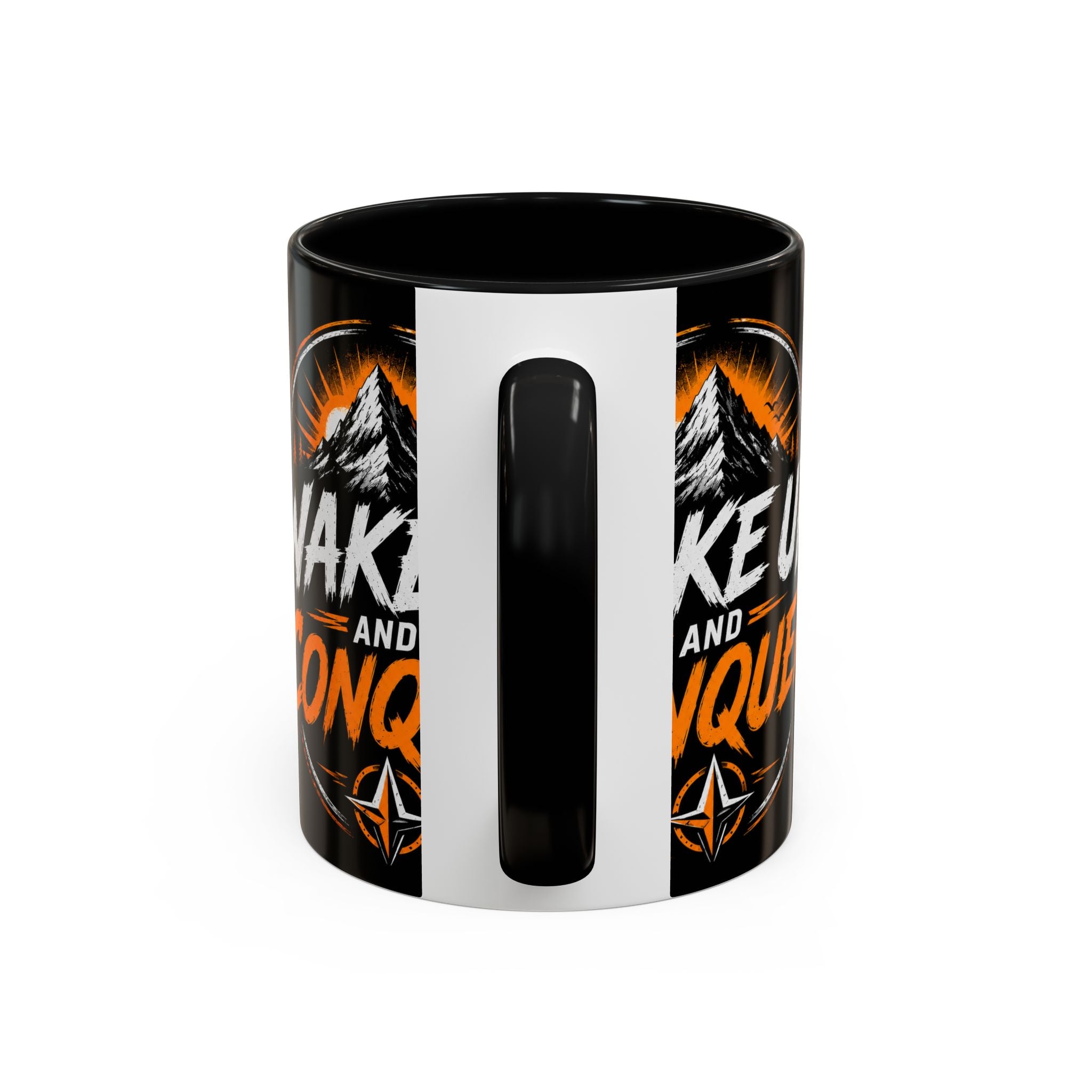 Wake Up and Conquer Coffee Mug — Motivational Mountain Adventure Mug