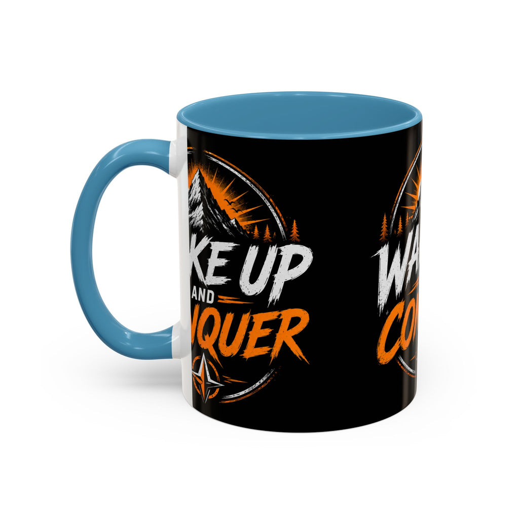 Wake Up and Conquer Coffee Mug — Motivational Mountain Adventure Mug