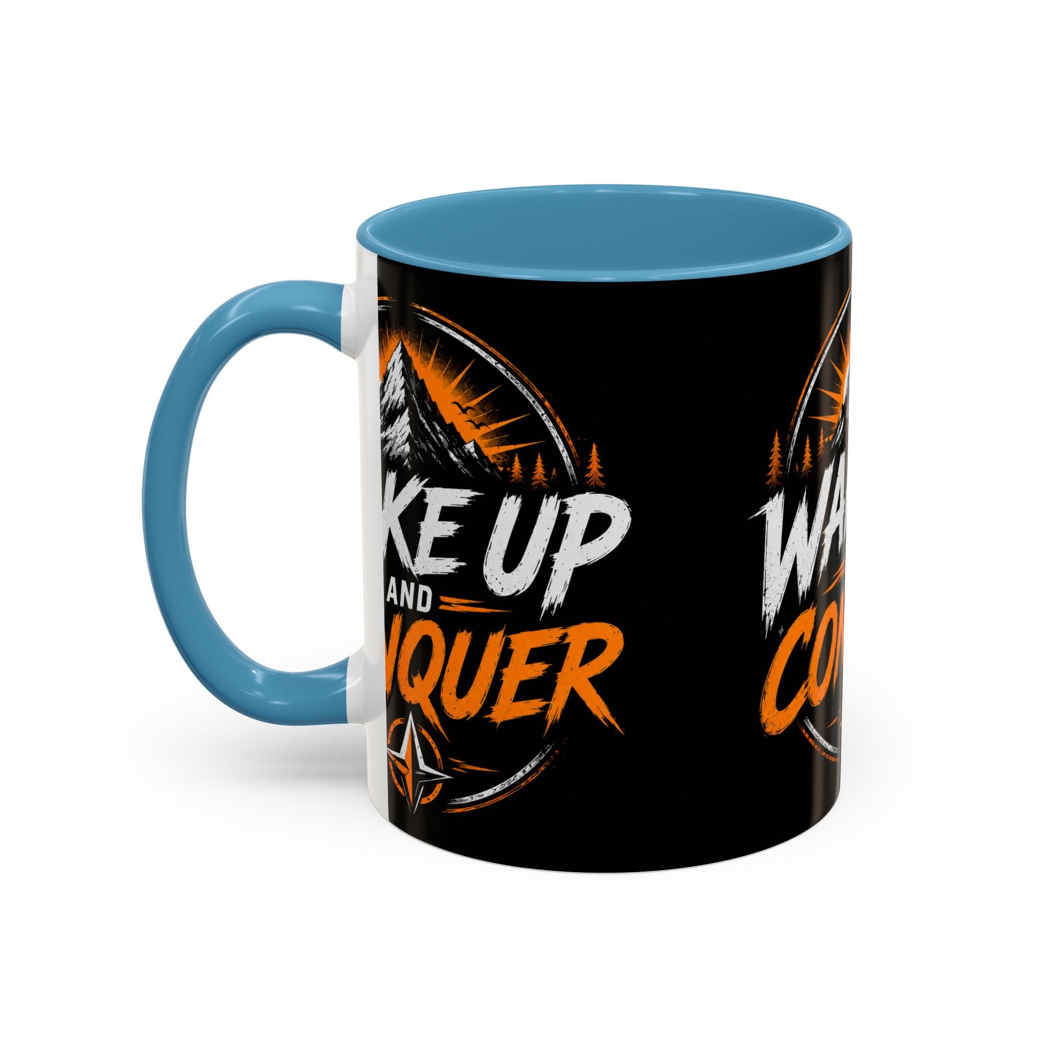 Wake Up and Conquer Coffee Mug — Motivational Mountain Adventure Mug