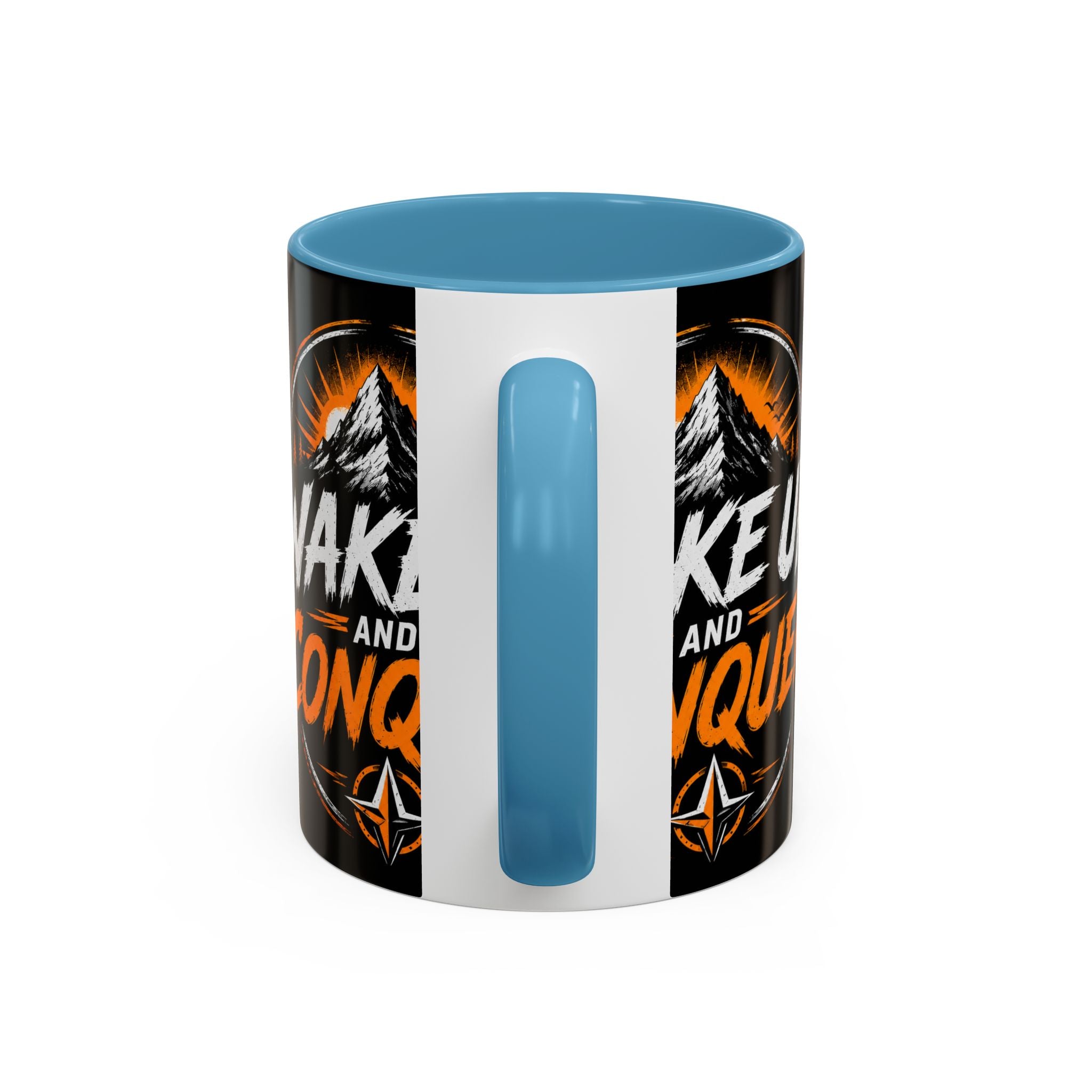 Wake Up and Conquer Coffee Mug — Motivational Mountain Adventure Mug