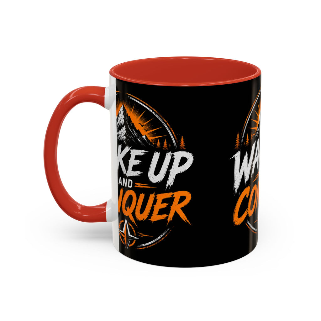 Wake Up and Conquer Coffee Mug — Motivational Mountain Adventure Mug
