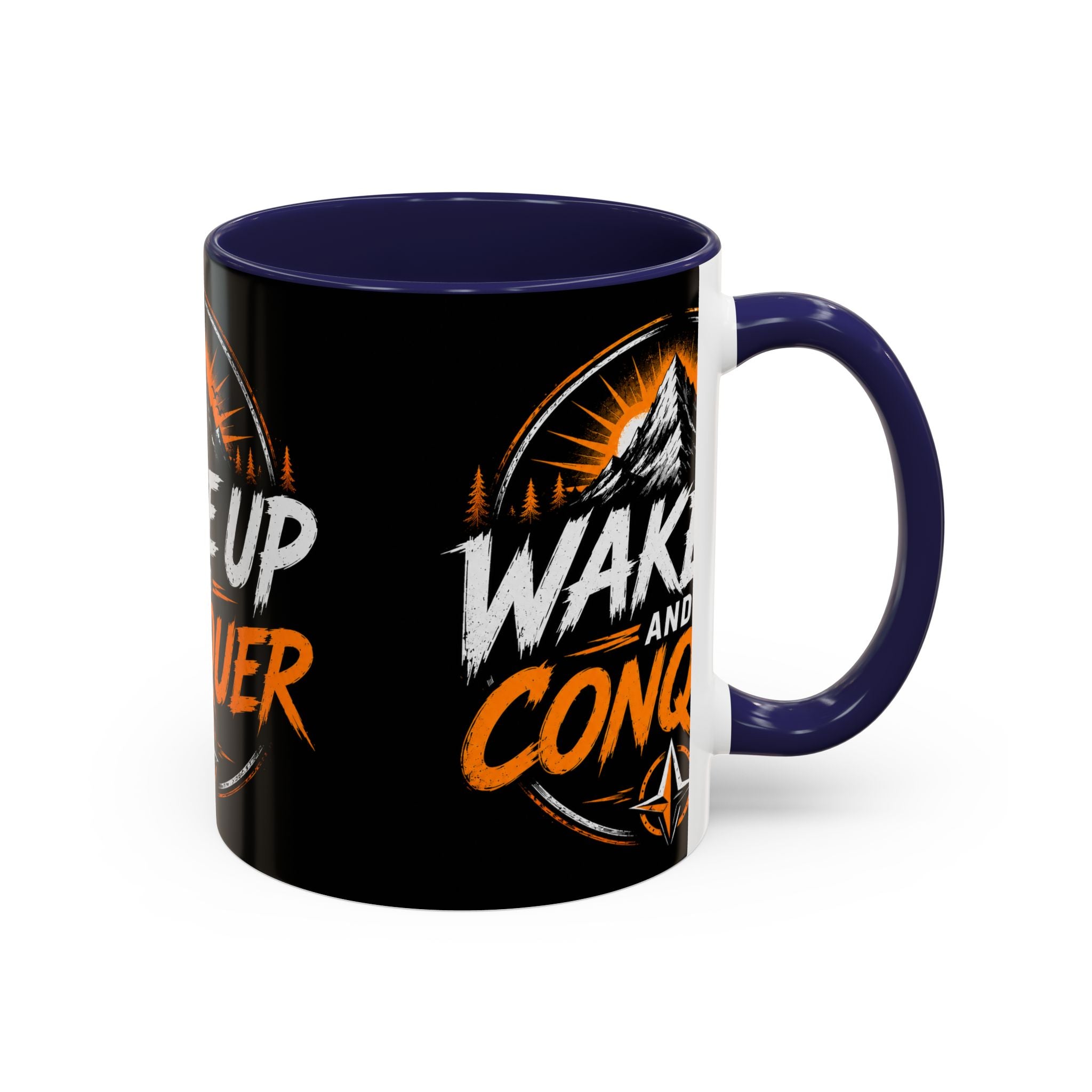 Wake Up and Conquer Coffee Mug — Motivational Mountain Adventure Mug