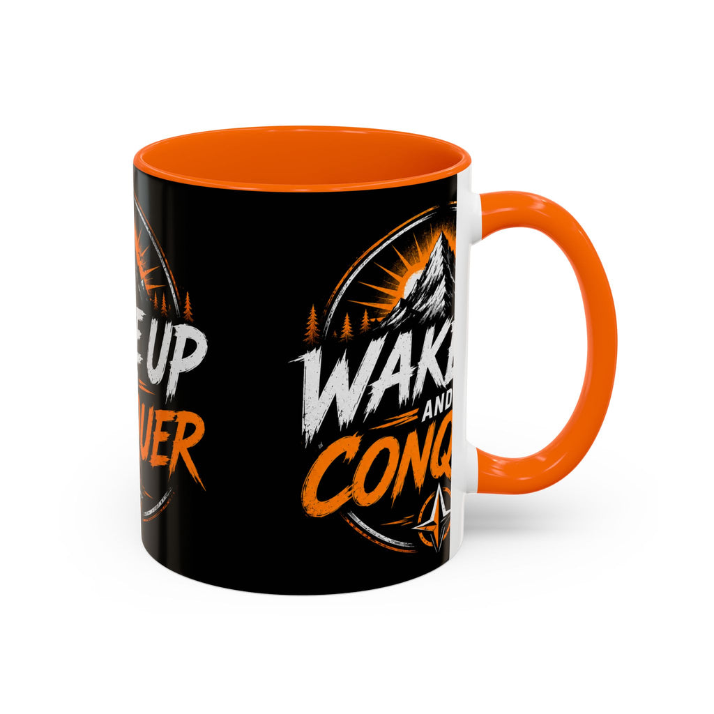 Wake Up and Conquer Coffee Mug — Motivational Mountain Adventure Mug