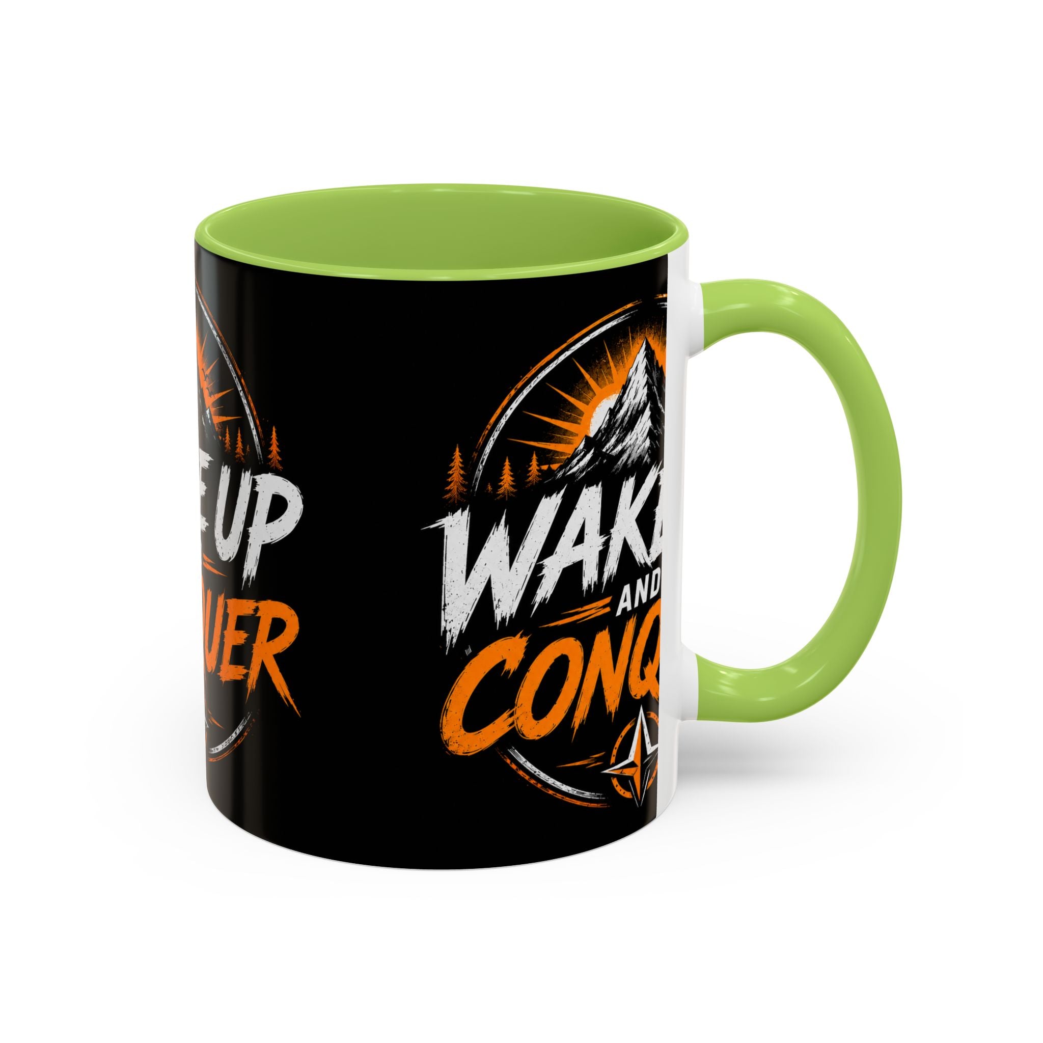 Wake Up and Conquer Coffee Mug — Motivational Mountain Adventure Mug