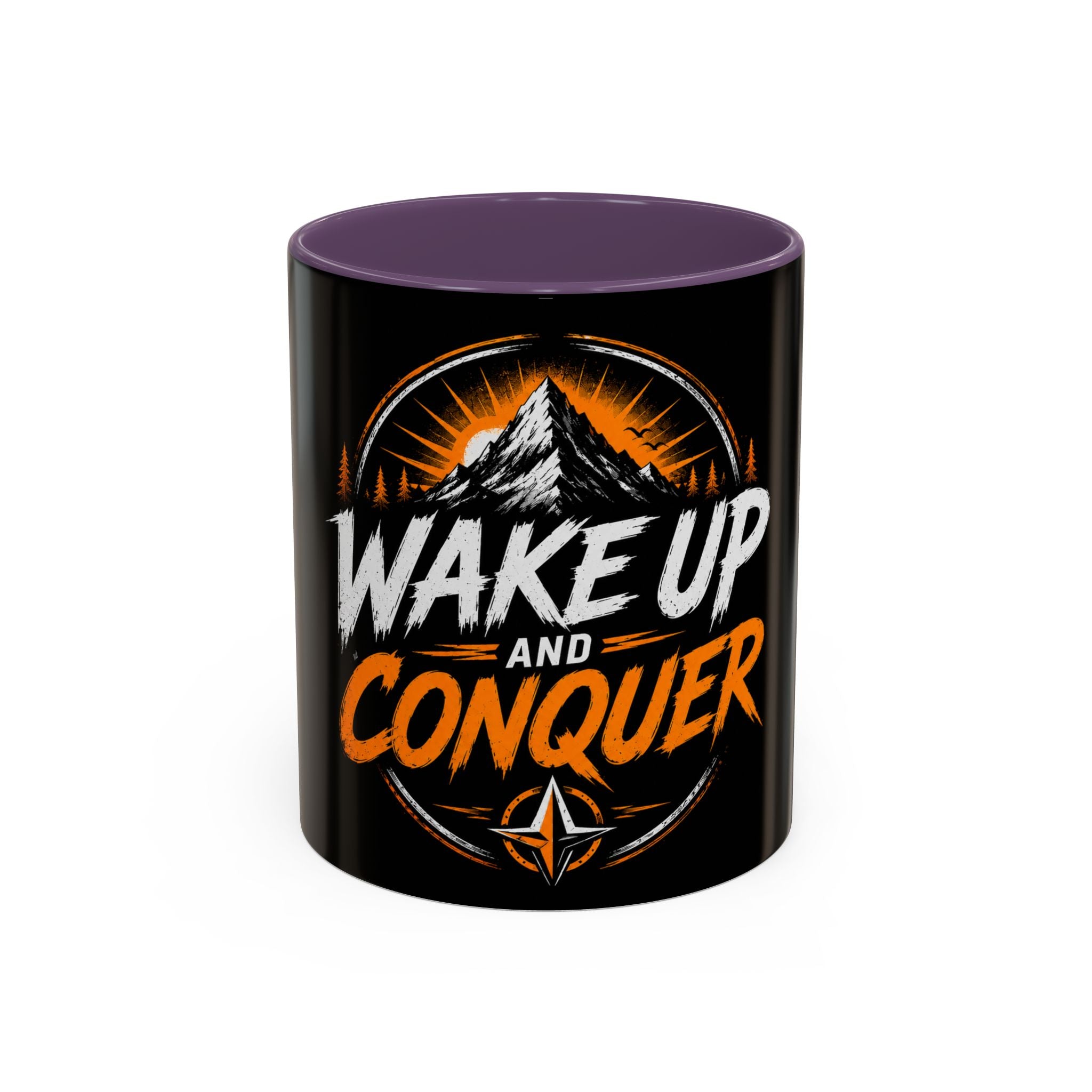Wake Up and Conquer Coffee Mug — Motivational Mountain Adventure Mug