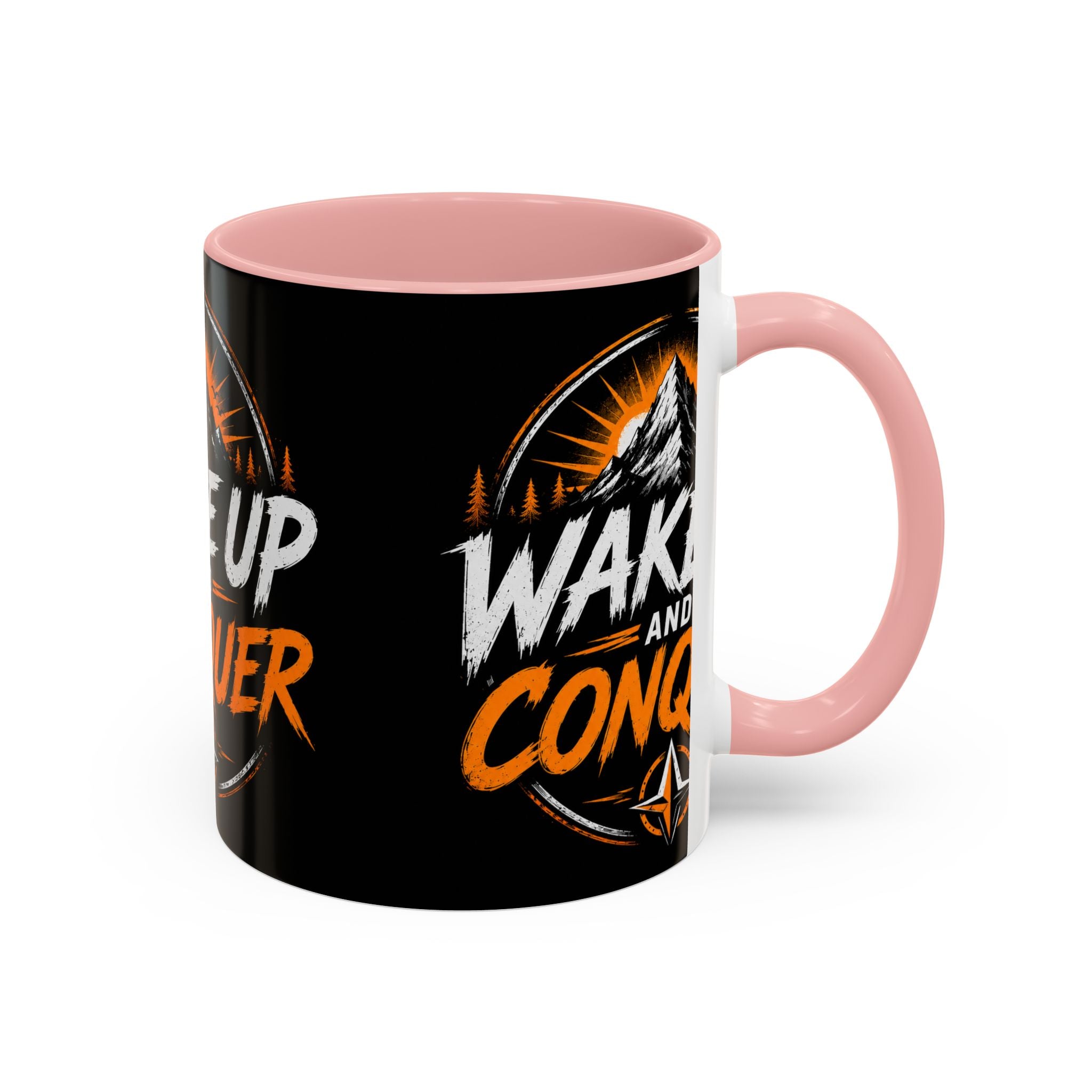 Wake Up and Conquer Coffee Mug — Motivational Mountain Adventure Mug