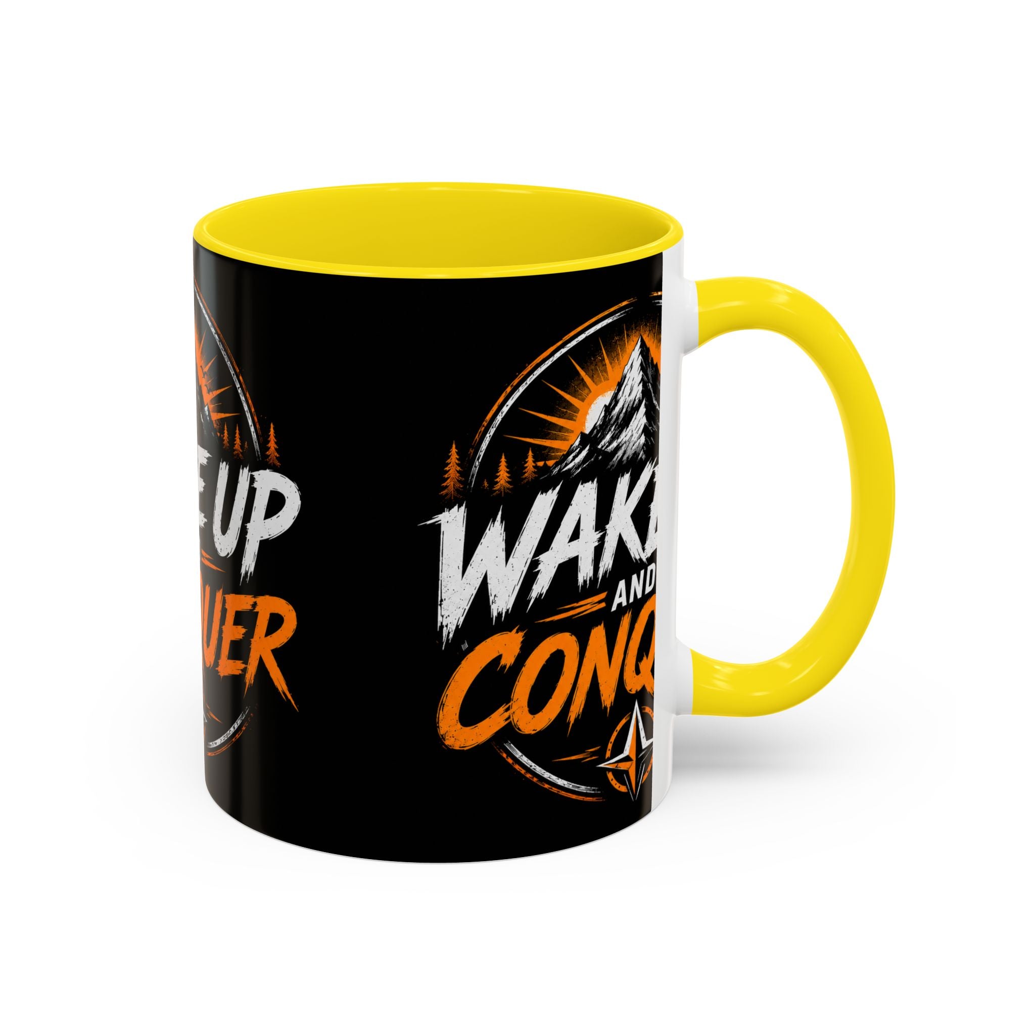 Wake Up and Conquer Coffee Mug — Motivational Mountain Adventure Mug